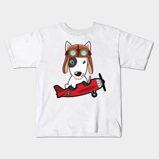 Cute bull terrier is in a vintage plane Kids T-Shirt